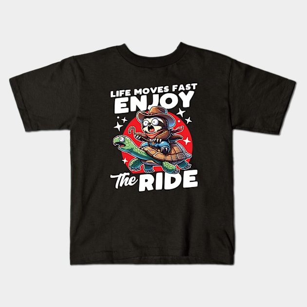 Cowboy Sloth Riding a Turtle Enjoy the Ride Kids T-Shirt by DetourShirts